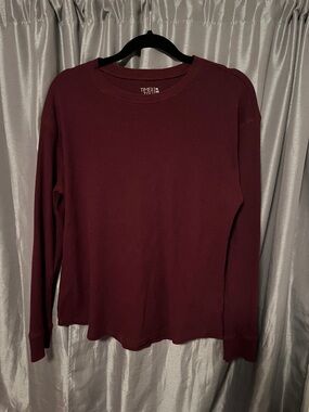 Time and Tru Wine Waffle-Knit Crewneck Long Sleeve